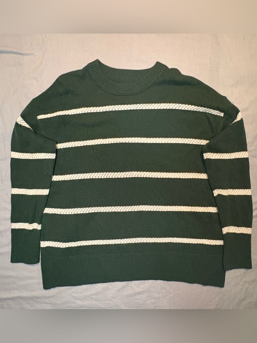 aerie Striped Crewneck Sweater in Green & White Size Small